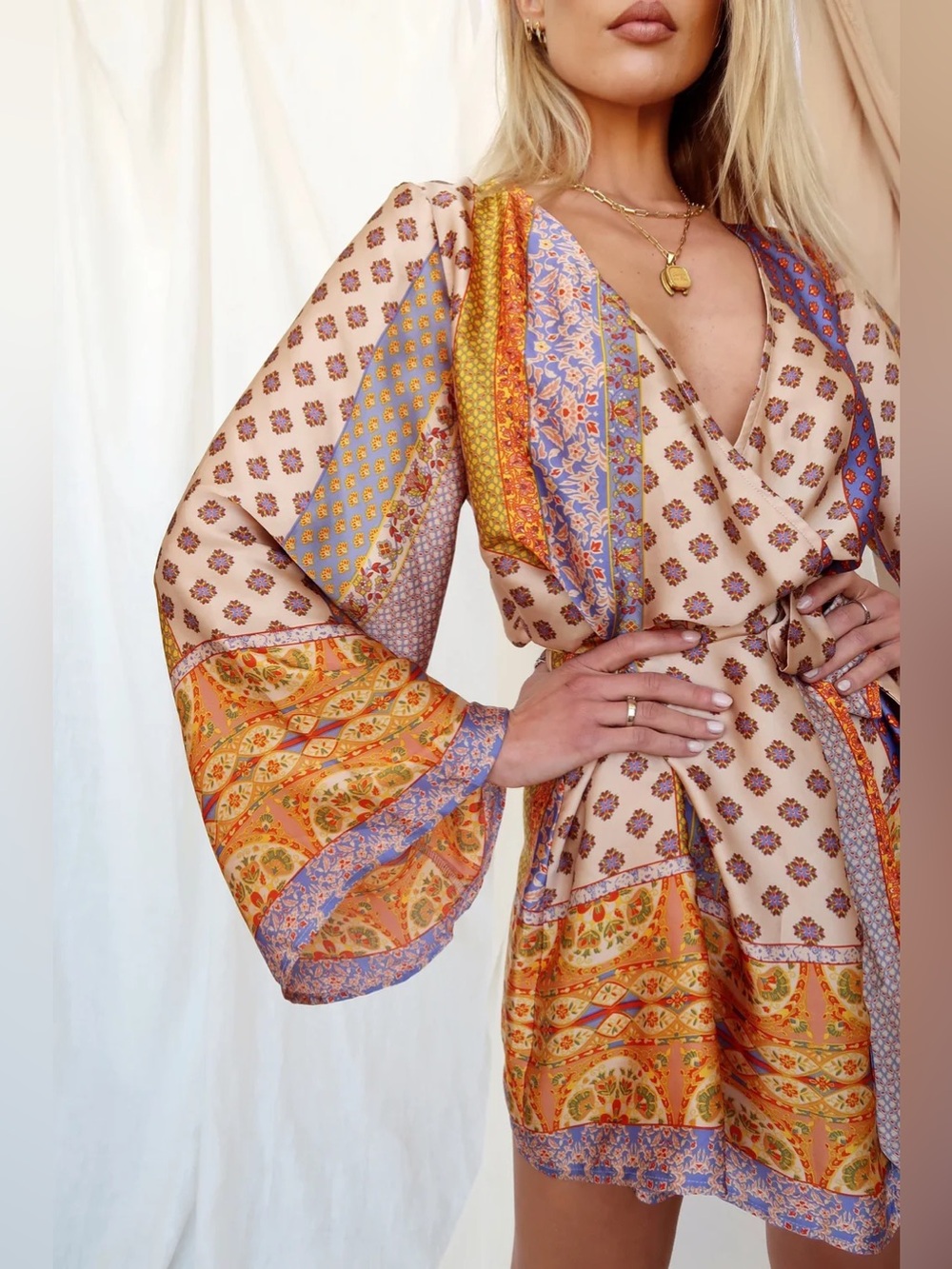 NWOT- 12th TRIBE Gold Standard Multicolored Kimono Dress - Picture 3 of 13